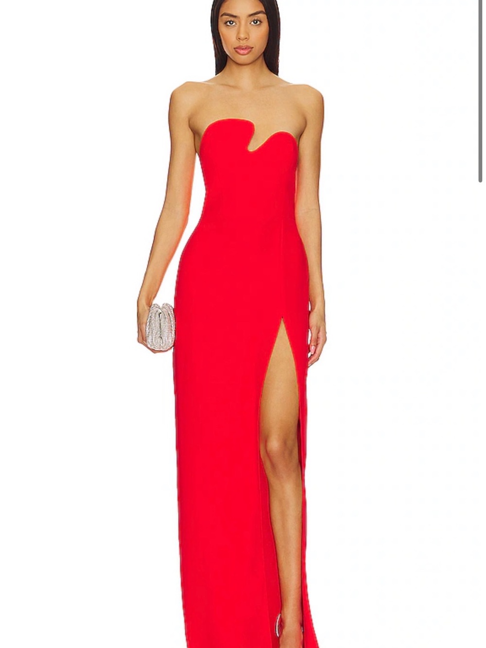Amanda Uprichard Strapless Red Gown with High Thigh Slit